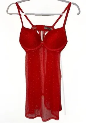 Daisy Negligie Red Sexy Sheer Lace M Babydoll Top Fairy Nightgown Lingerie Y2K thumbnail 1