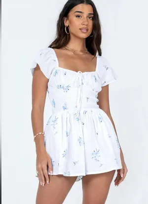 Princess Polly Front Row Floral Romper Playsuit White Curve Size 16 thumbnail 1