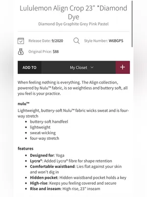 Lululemon Align Diamond Dye High-Waist Crop 23” Leggings grey pink size 6 thumbnail 3