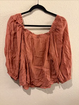 All in Favor Rust-Peach Peasant Blouse thumbnail 3