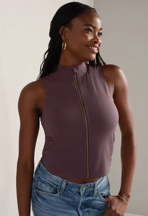 RHONE Revive Rib Zip Tank in Deep Mauve - Size M thumbnail 1