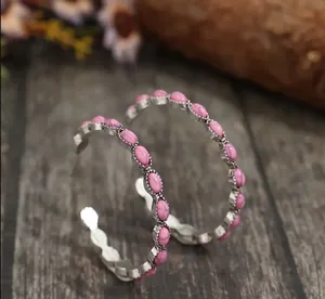 NEW Pink hoop earrings, western aesthetic earrings, pink retro jewelry gift for thumbnail 3