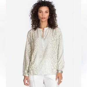 Johnny Was Calme Post Yoga Pullover Blouse BOHO Cream Cheetah Stripe Sz Small thumbnail 5