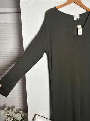 NEW Anthropologie Taylor Ribbed Maxi Dress Saturday Sunday Olive Green Medium thumbnail 5