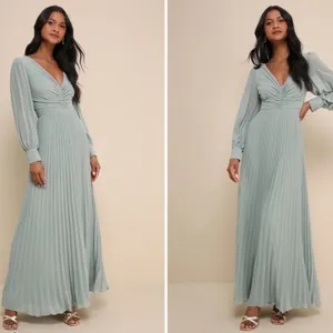 LULU's Chic Elegant Long Sleeve Romantic Flowy Bridesmaid Wedding Formal Maxi thumbnail 3