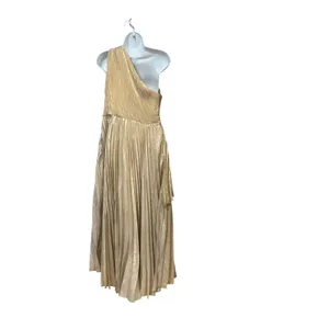 MOTF Premium Gold Metallic One Shoulder Pleated High-Low Formal Gown Size M thumbnail 7
