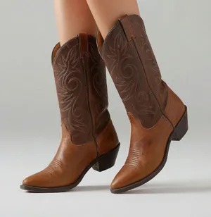 VINTAGE Dingo brown leather design pull on cowgirl cowboy boots sz 5.5 thumbnail 1
