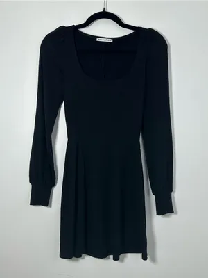 Reformation Jeans Linah Black Ribbed Knit Square Neck Mini Dress XS thumbnail 3