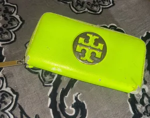 Tory Burch Neon Lime Zip Wallet with Logo Medallion thumbnail 1