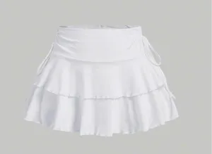 White Ruffle Trimmed Tiered Skirt Size XS thumbnail 3