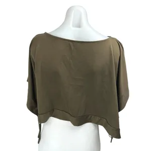 Zara Women's Green Short Sleeve Boat Neck Ruched Cropped Blouse Top Size M thumbnail 2