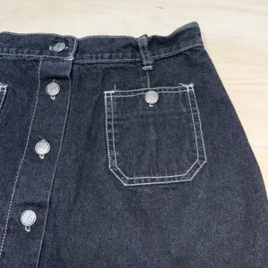 Vintage Y2K MGR Black Denim Mini Skirt Women 11 Button Front USA Contrast Stitch thumbnail 6