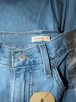 NWT Levi's Women's Blue Cinch Baggy Jeans With Foil Panel 25X31 thumbnail 8