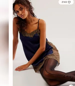 Free People #137- Intimately Aries Rising Lace Mini Slip Dress In Navy NWOT thumbnail 4