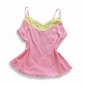 Vintage Y2K GAP Body Pink Waffle Knit Lace Cami‎ Top Medium Coquette thumbnail 6
