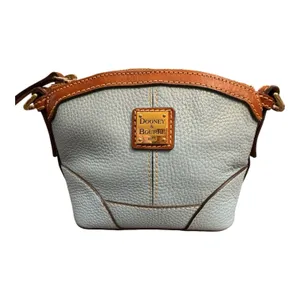 light blue Dooney & Bourke Pebble Grain Mini Domed Crossbody Brown Leather Trim thumbnail 15