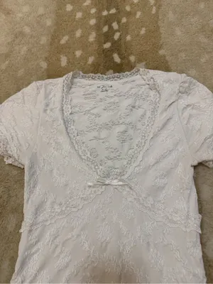 Out From Under White Floral Lace Short Sleeve Top M/L Bow Lingerie Coquette thumbnail 5