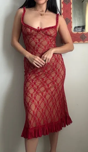 Tiger Mist Red lace ruffle midi Deja Dress NWT thumbnail 1