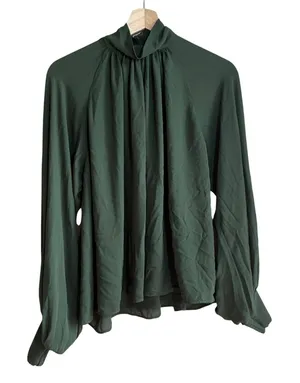Madewell flowy high neckline forest green blouse women's size‎ M vintage style thumbnail 1
