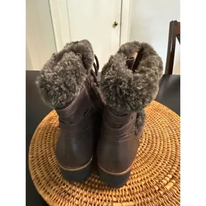 Earth Zurich Basel Brown Leather Faux Fur Trim Lace Up Ankle Boots Java Multi 7M thumbnail 8