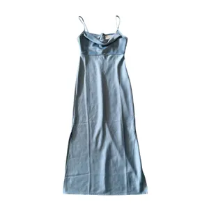 BHLDN Satin Midi Dress Womens 4 Blue NWT Cowl Neck Spaghetti Strap Side Slit‎ thumbnail 2