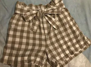Light Brown Checkered Paper Bag Shorts Size S thumbnail 1