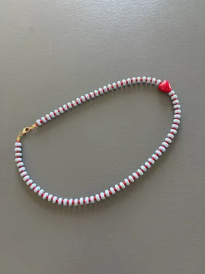 Baby Blue and Red beaded necklace thumbnail 2