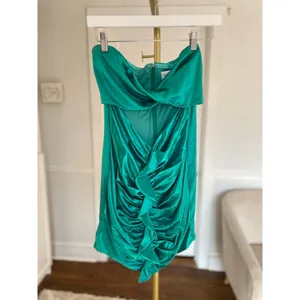 Hello Molly Emerald Mini Dress Satin Cutout Ruched‎ L Quiet Luxury Prom Cocktail thumbnail 2