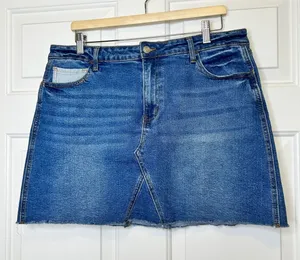 And Now This Denim Mini Skirt XL Blue Raw Hem thumbnail 1