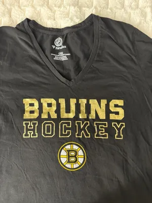 Fanatics Boston Bruins Hockey Women's V-Neck T-Shirt Black Size L thumbnail 2