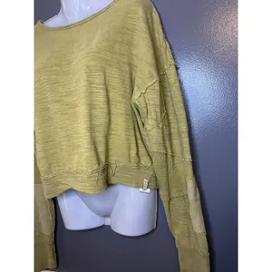 We The Free Shirt Womens Small Green Boat Neck Long Sleeve Cropped Patchwork thumbnail 4