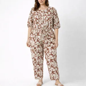 Universal Thread Puff 3/4 Sleeve Jumpsuit 2X Womens Brown Tie Waist Wide Leg ASO thumbnail 2