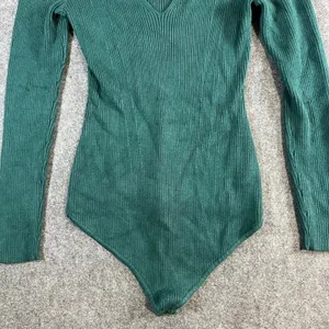 Abercrombie & Fitch Green Ribbed Long‎ Sleeve V-Neck Bodysuit Large thumbnail 8