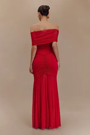 Slinky And Mesh Off Shoulder Maxi Dress thumbnail 2