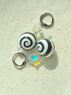 Handmade y2k funky grunge style swirl spiral uzumaki ball unique dangle earrings 🌀🖤 thumbnail 5