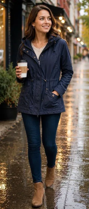 American Rag Navy Blue Women’s Size M Hooded UtilityRaincoat Jacket Lightweight thumbnail 1