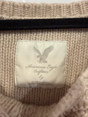 Vintage Y2K American Eagle Beige Short-Sleeve Knit Sweater with Crochet thumbnail 2