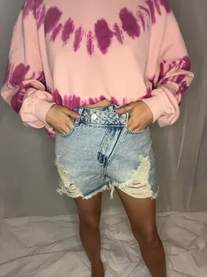 Asymmetrical Distressed Denim Shorts  thumbnail 2