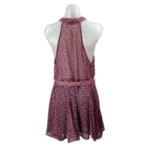 Zara Women's Pink Floral Sleeveless Tie Waist Sheer Halter A-line Mini Dress XL thumbnail 3