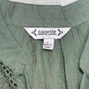 Nanette Lepore | Olive Green Lace Yoke Short Sleeve Top | Large thumbnail 8