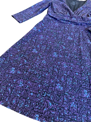Patagonia Purple Blue Paisley Floral Dress Long Sleeve V Neck Fit Medium Women's thumbnail 7