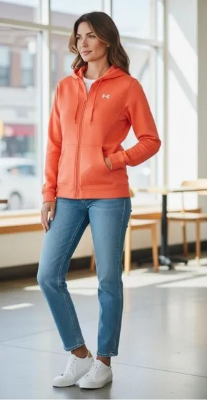 Under Armour Orange Full Zip Hoodie Athletic Sweatshirt‎ Jacket thumbnail 1