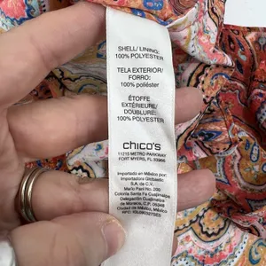 Chico's Size 1 US M 8 Long Paisley Top Long Sleeve Layered Scoop Neck Tie Front thumbnail 9