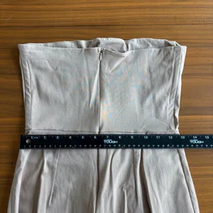 PrettyLittleThing Strapless Jumpsuit Sz 6 Tan Wide Leg Pintuck Office Workwear thumbnail 8