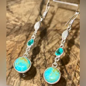 Stabilized Turquoise & Pearl Earrings 2 1/4” thumbnail 9