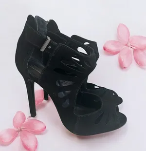 SCHUTZ Black Suede Zip Sandals Heels Size 6.5 thumbnail 1