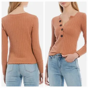 Free People NEW We the Free Oliver Boucle Ribbed Long sleeve Henley in Clay, XS, MSRP $58 thumbnail 2