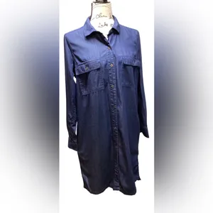 Old Navy Cotton Button Up Dark Chambray Denim Dress Size Medium thumbnail 4