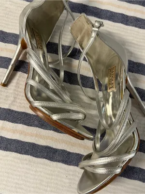 Badgley Mischka Silver Metallic Leather Strappy Stiletto Heels Evening Sandals thumbnail 8