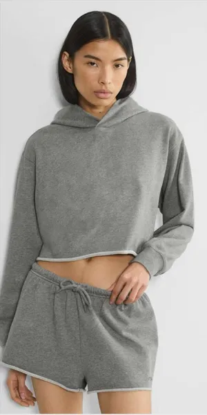 Aritzia Sweatfleece Perfect Raw Hem Hoodie Size Medium NWT Heather Dark Grey thumbnail 1